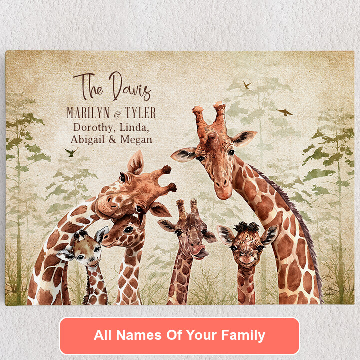 Personalized Canvas Giraffe Family