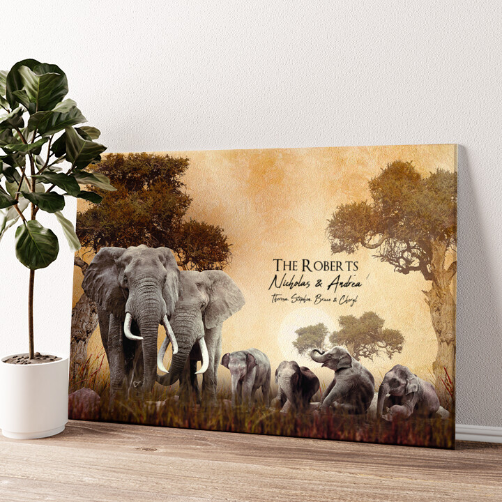 Personalized canvas print Elephant Family