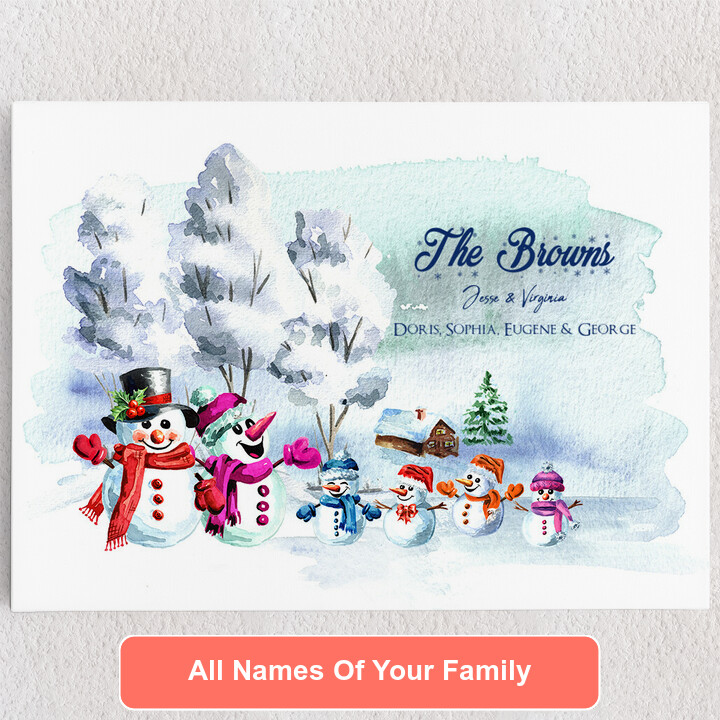 Personalized Canvas Snowman Family
