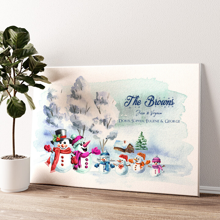 Personalized canvas print Snowman Family