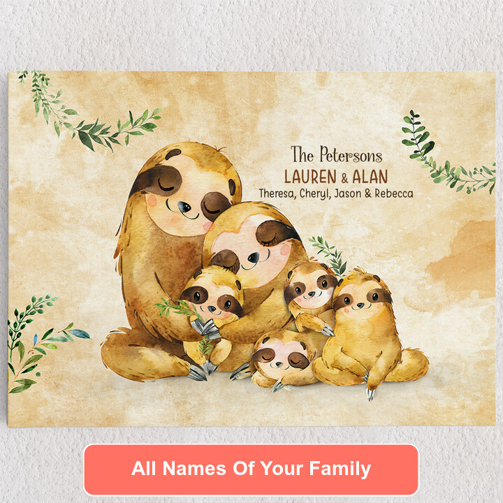Personalized Canvas Sloth Family
