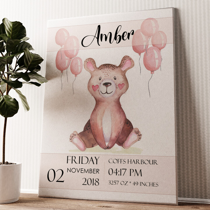 Personalized canvas print Canvas For Birth Teddy Bear