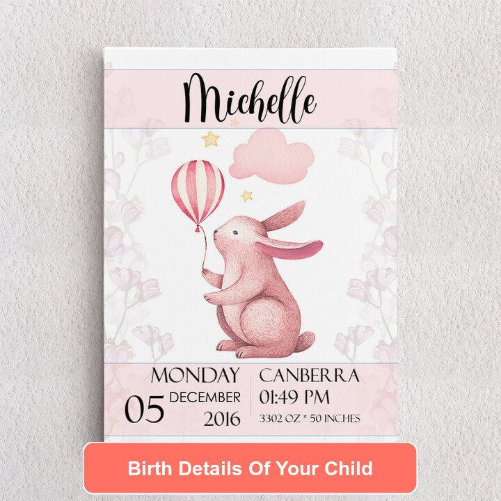 Personalized Canvas Canvas For Birth Rabbit With Balloon