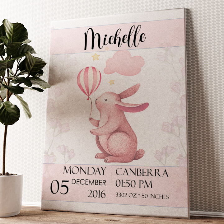 Personalized canvas print Canvas For Birth Rabbit With Balloon