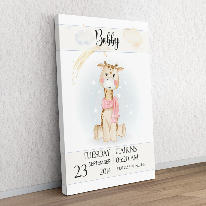 Personalized gift Canvas For Birth Giraffe
