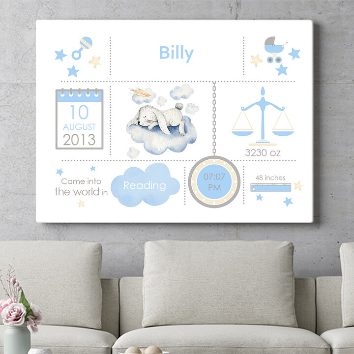 Personalized mural Baby Canvas Bunny On Cloud