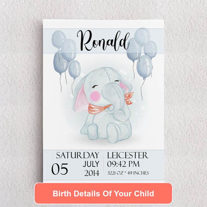 Personalized Canvas Canvas For Birth Elephant