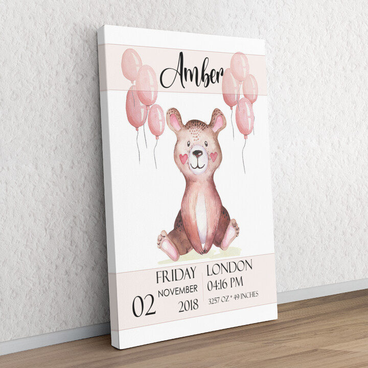 Personalized gift Canvas For Birth Teddy Bear