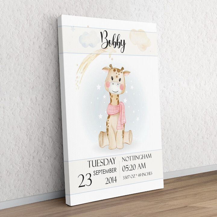 Personalized gift Canvas For Birth Giraffe