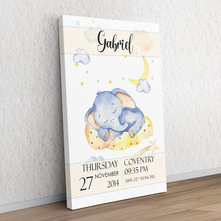 Personalized gift Canvas For Birth Elephant Dreams