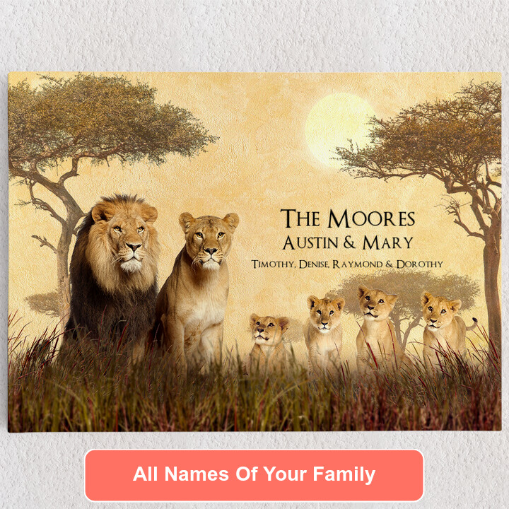 Personalized Canvas Lion Family