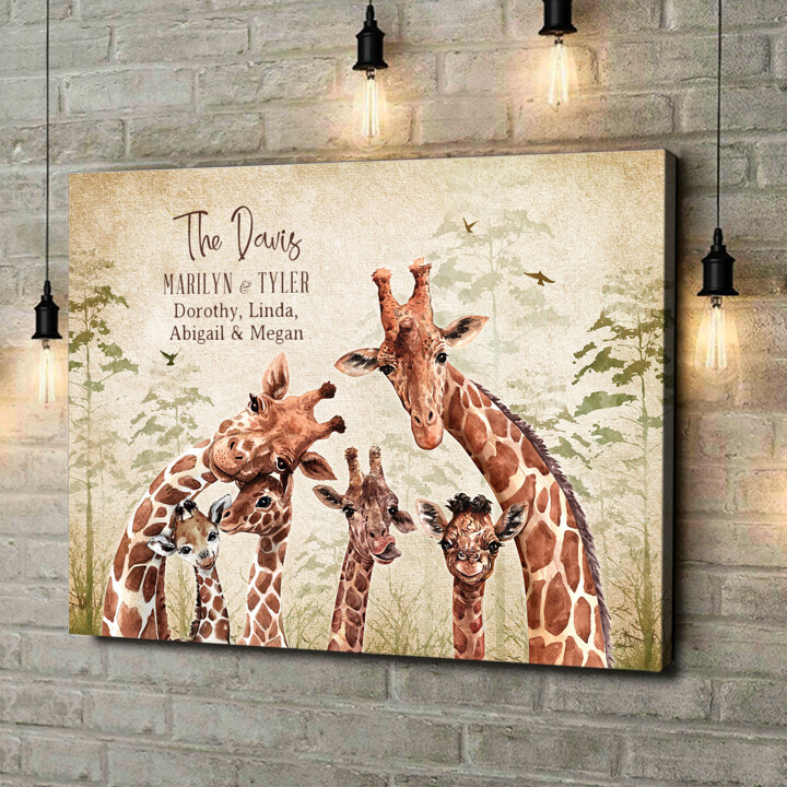Personalized canvas print Giraffe Family