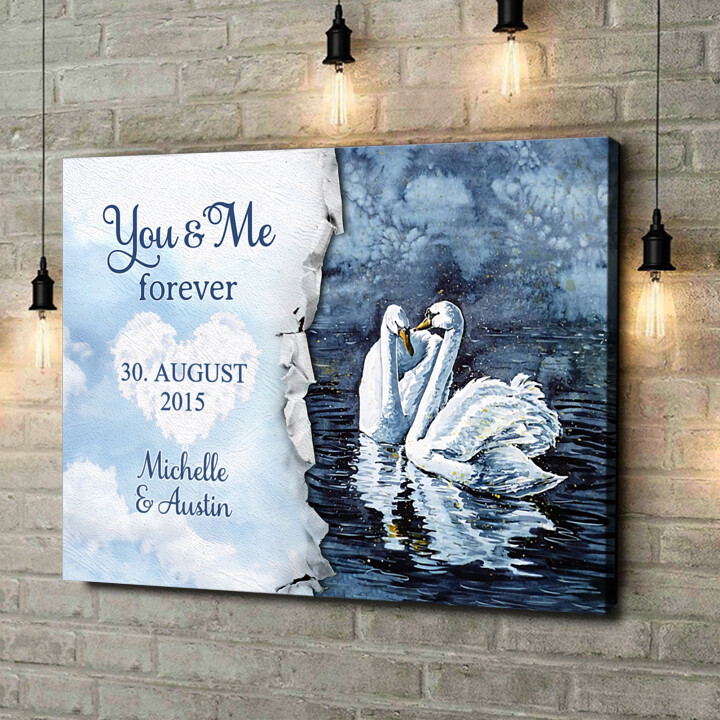 Personalized canvas print Swan Pair