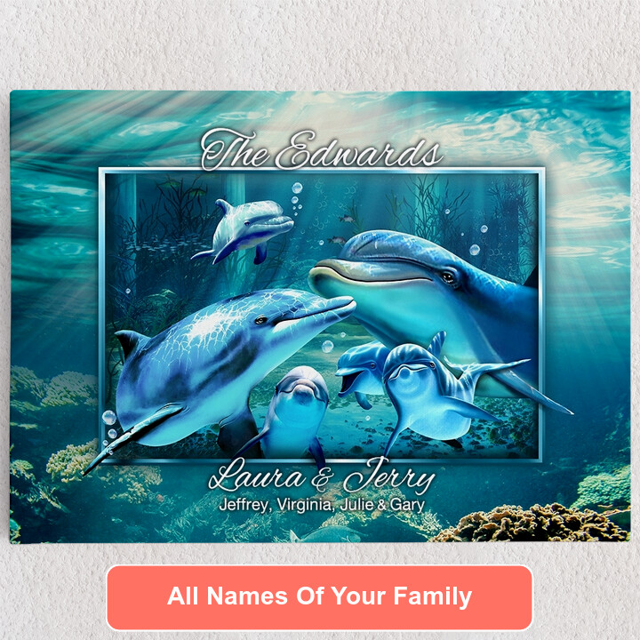Personalized Canvas Dolphin Family