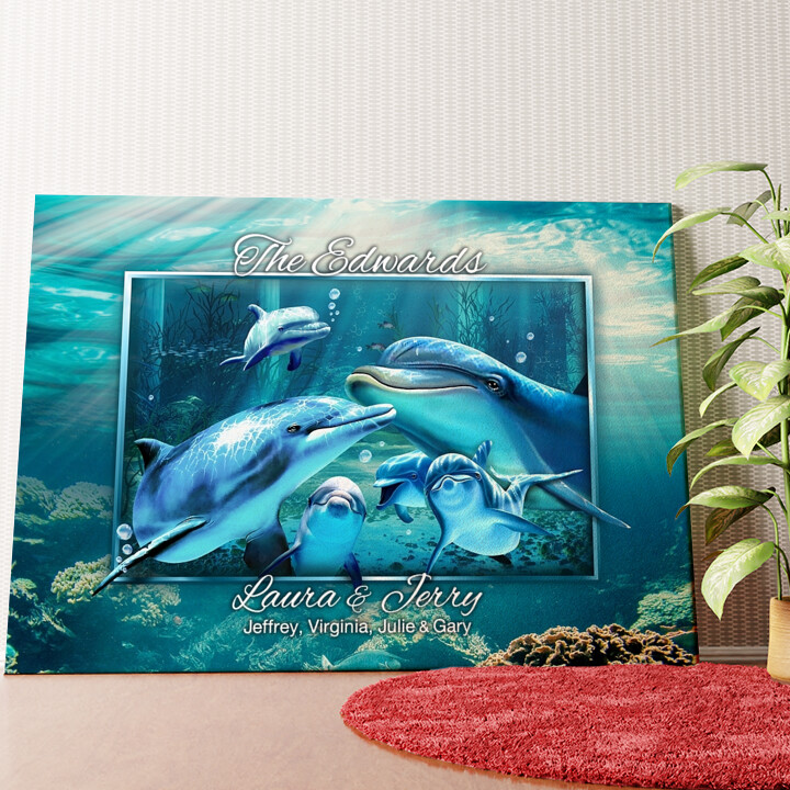 Personalized mural Dolphin Family