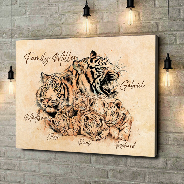 Personalized canvas print Tiger Family