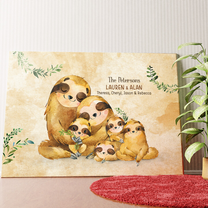 Personalized mural Sloth Family