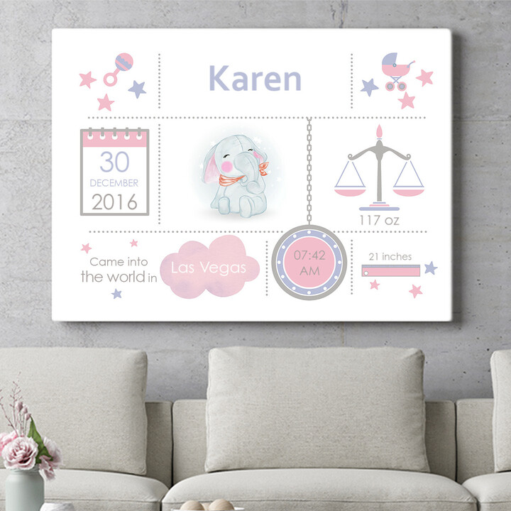 Personalized gift Baby Canvas Elephant