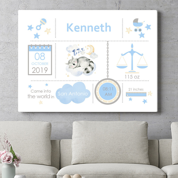 Personalized gift Baby Canvas Raccoon