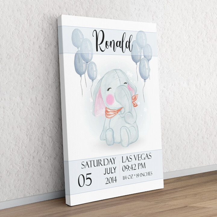 Personalized gift Canvas For Birth Elephant