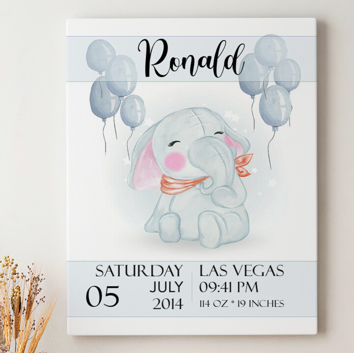 Personalized canvas print Canvas For Birth Elephant