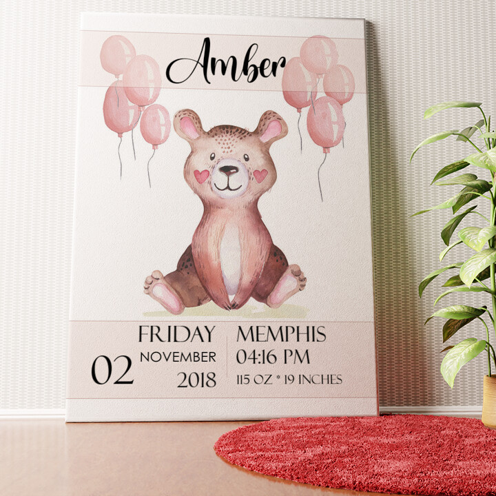 Personalized mural Canvas For Birth Teddy Bear
