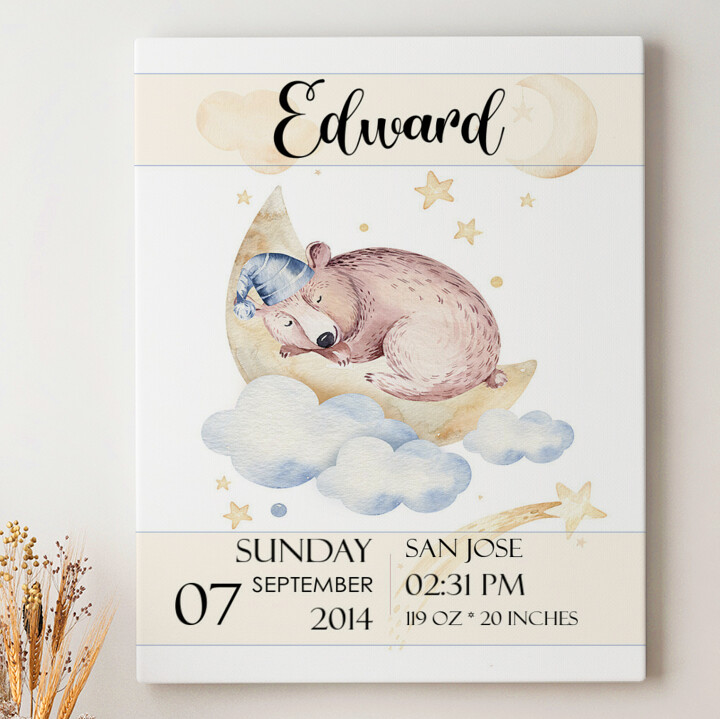 Personalized canvas print Canvas For Birth Bear Dreams