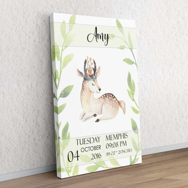 Personalized gift Canvas For The Birth Fawn