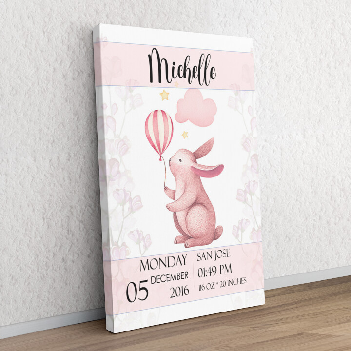 Personalized gift Canvas For Birth Rabbit With Balloon