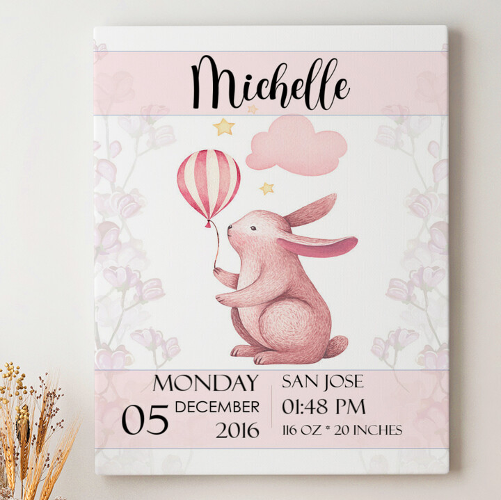 Personalized canvas print Canvas For Birth Rabbit With Balloon