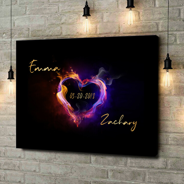 Personalized canvas print Burning Hearts