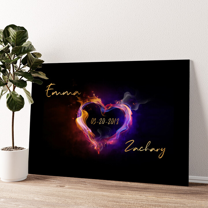 Personalized canvas print Burning Hearts