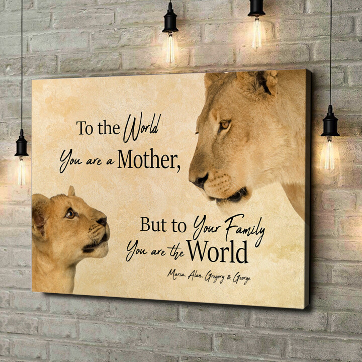 Personalized canvas print Lions Mother 2 (landscape Format)