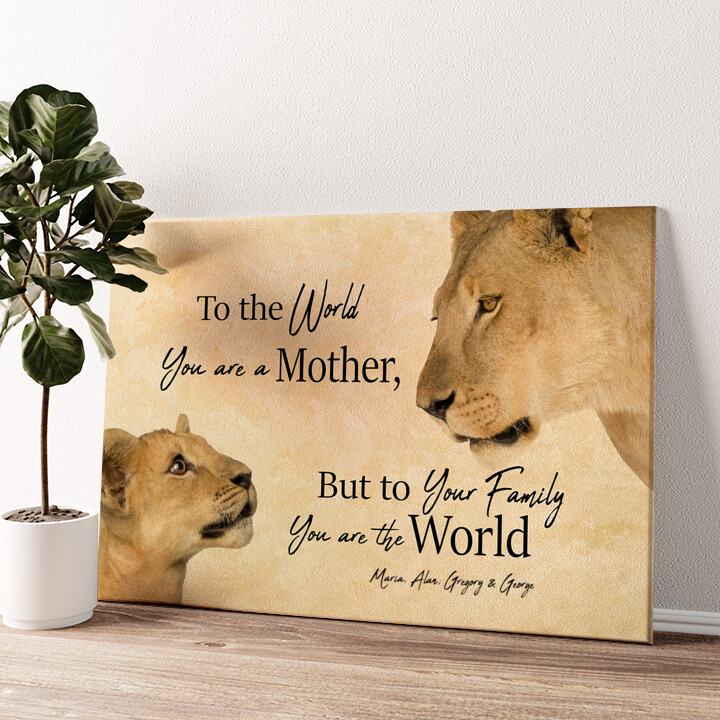 Personalized canvas print Lions Mother 2 (landscape Format)