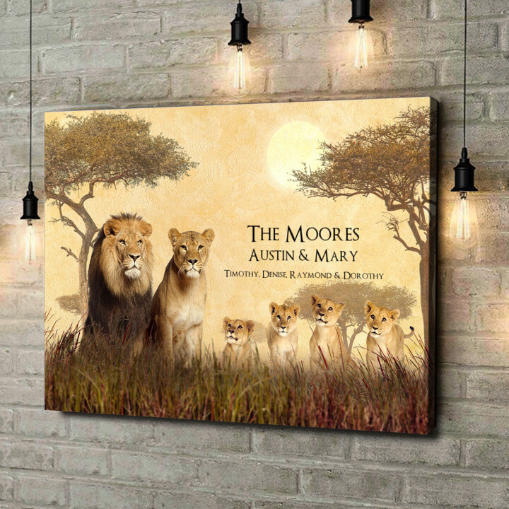 Personalized canvas print Lion Family