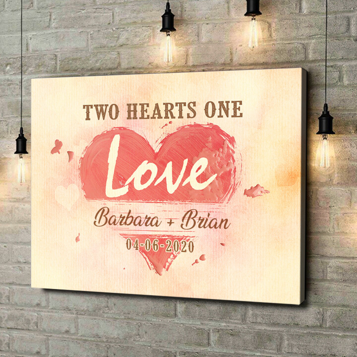 Personalized canvas print Two Hearts One Love