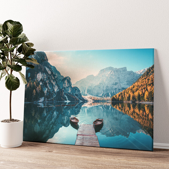 Impression sur toile personnalisée Lac de Braies Tyrol du Sud de l'Italie