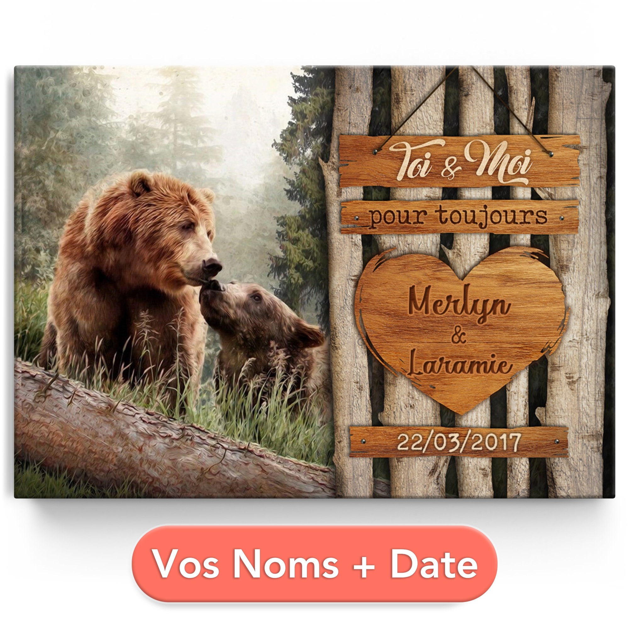 Toile personnalisée Amour d'ours