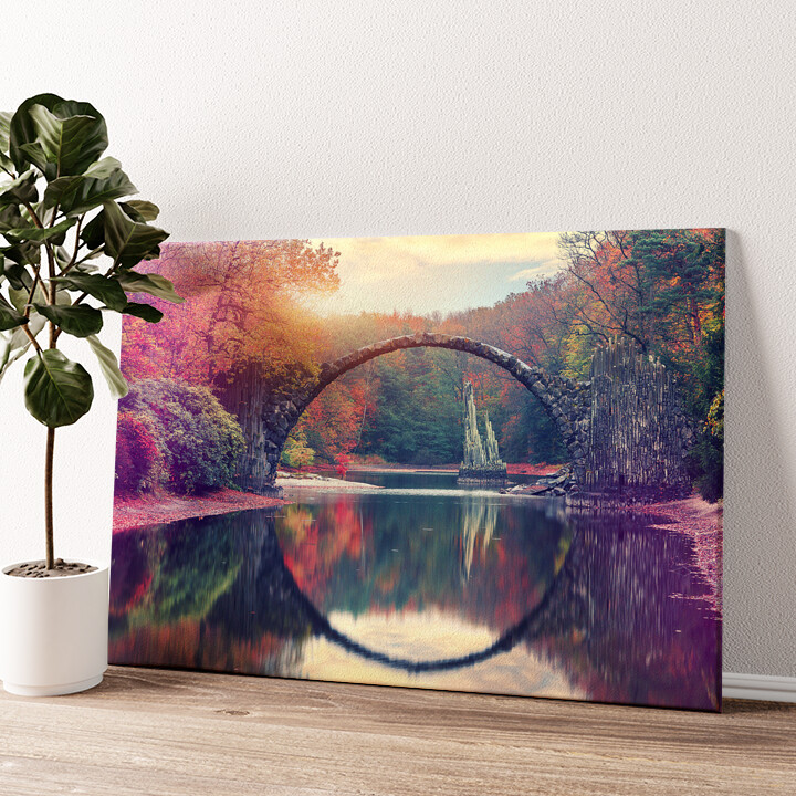 Impression sur toile personnalisée Parc des azalées et des rhododendrons du pont de Rakotz Kromlau