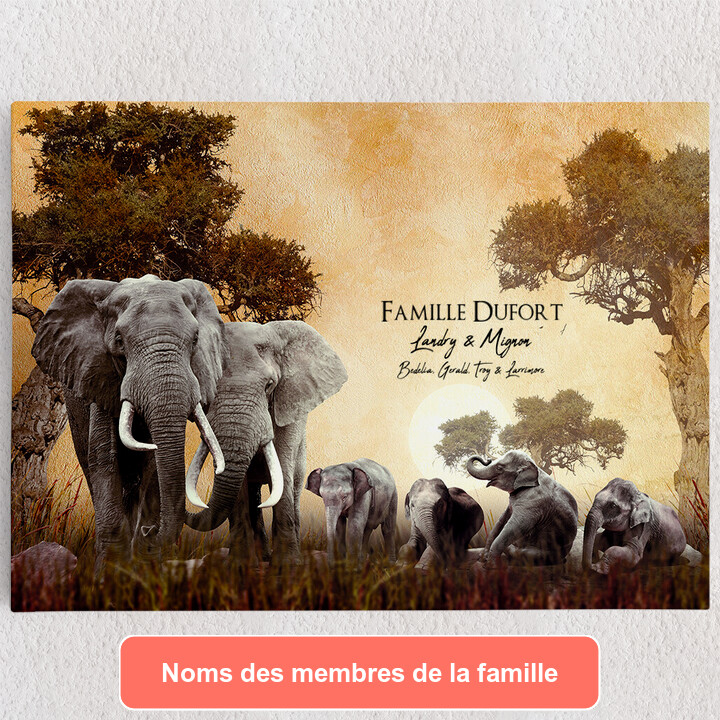 Toile personnalisée Famille d'éléphants