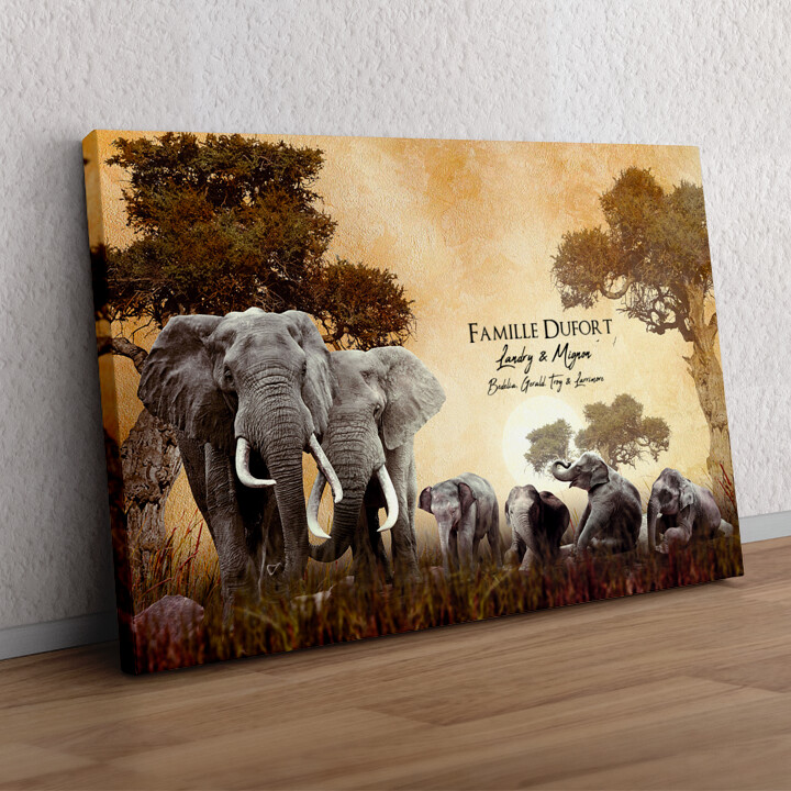 Cadeau personnalisé Famille d'éléphants