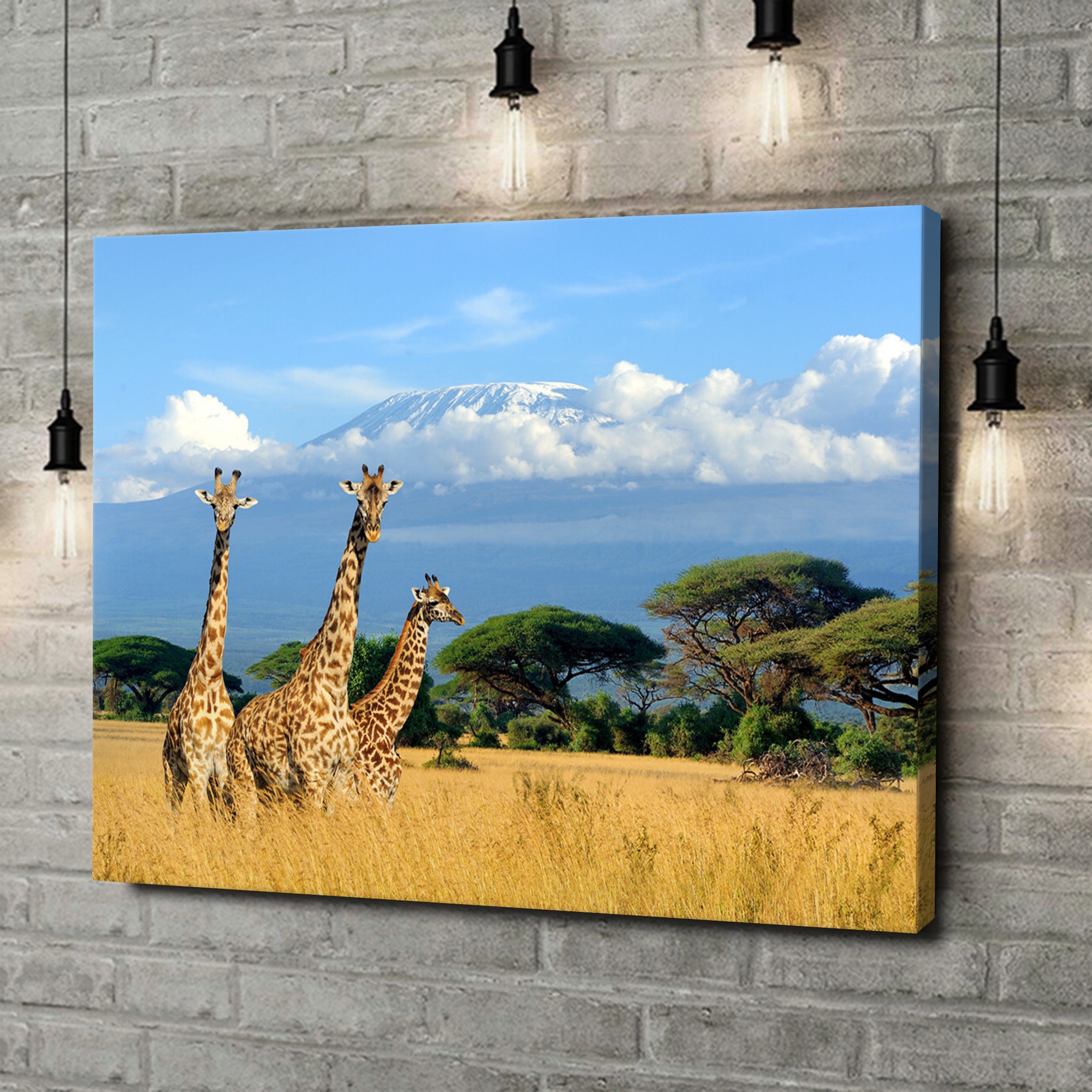 Toile Cadeau Girafes devant le Kilimandjaro