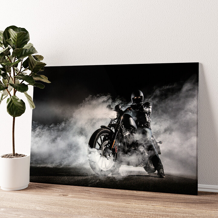 Impression sur toile personnalisée Moto dans le brouillard