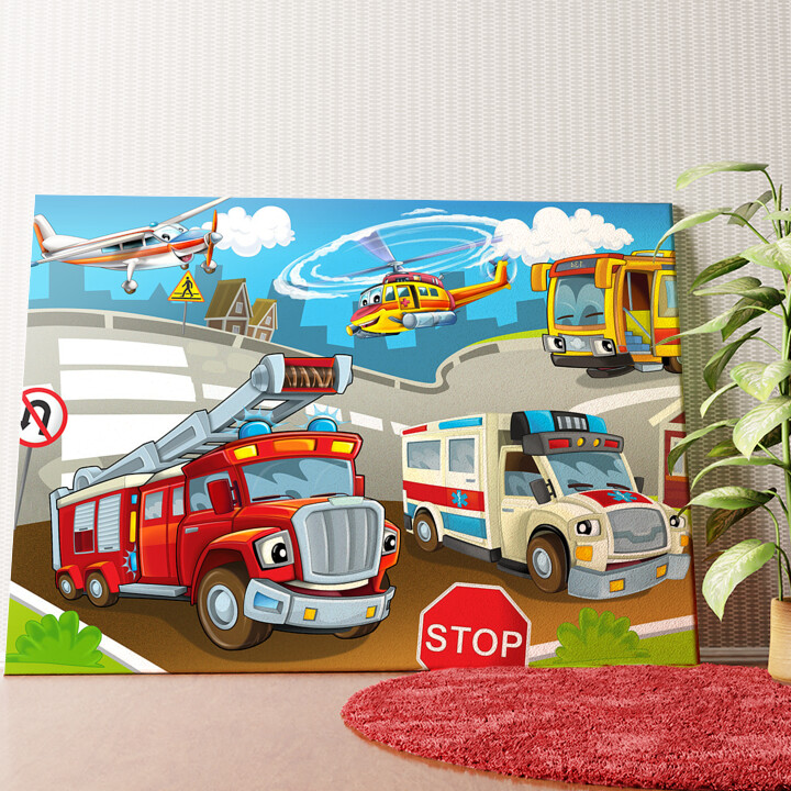 Pompiers en dessin animé Murale personnalisée