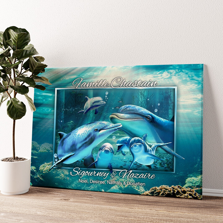 Impression sur toile personnalisée Famille de dauphins