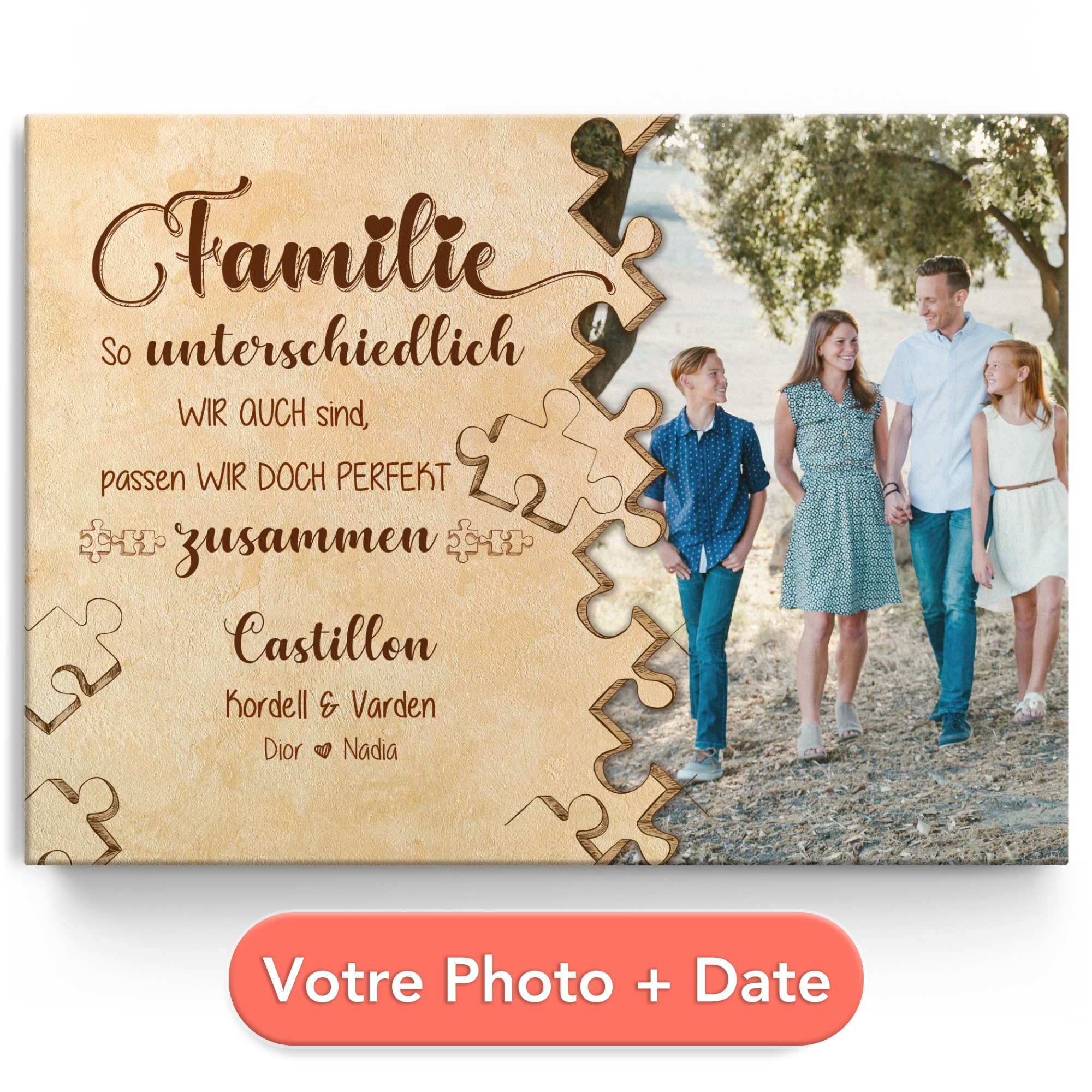 Puzzle Coeur Photo à Personnaliser - Parfait pour Photo Famille ou Couple