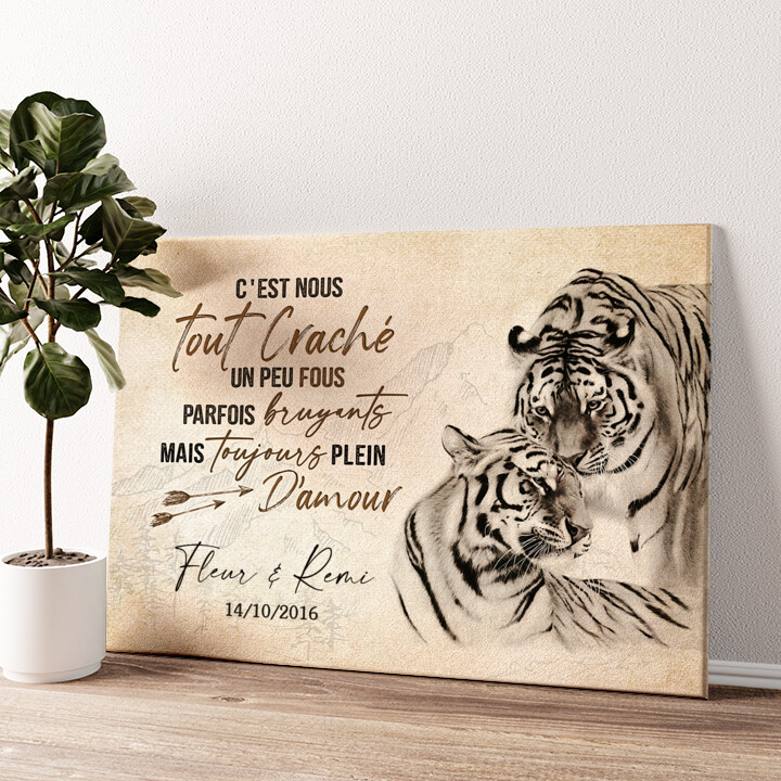 Impression sur toile personnalisée L'amour des tigres
