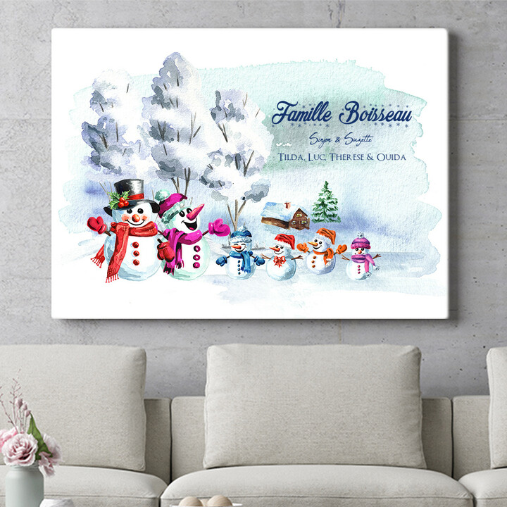 Murale personnalisée Famille de bonhommes de neige