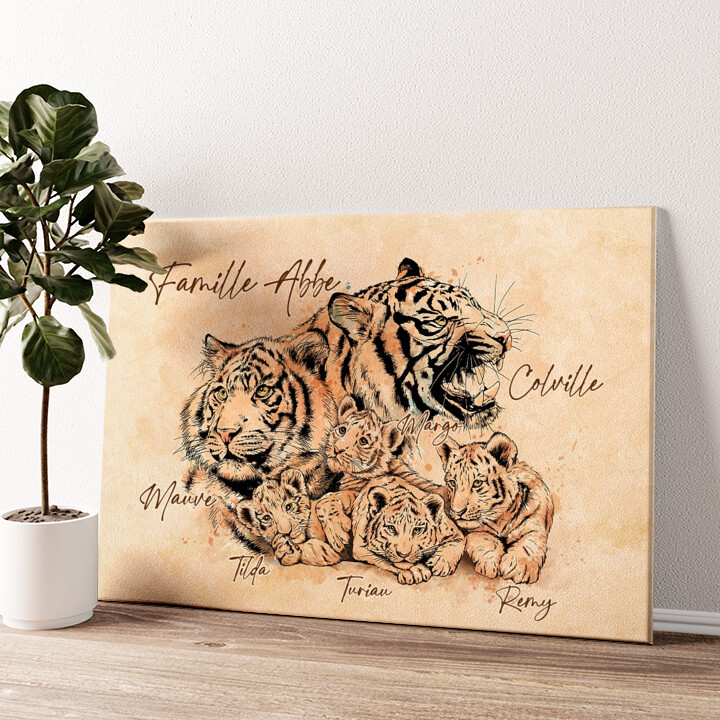 Impression sur toile personnalisée Famille de tigres