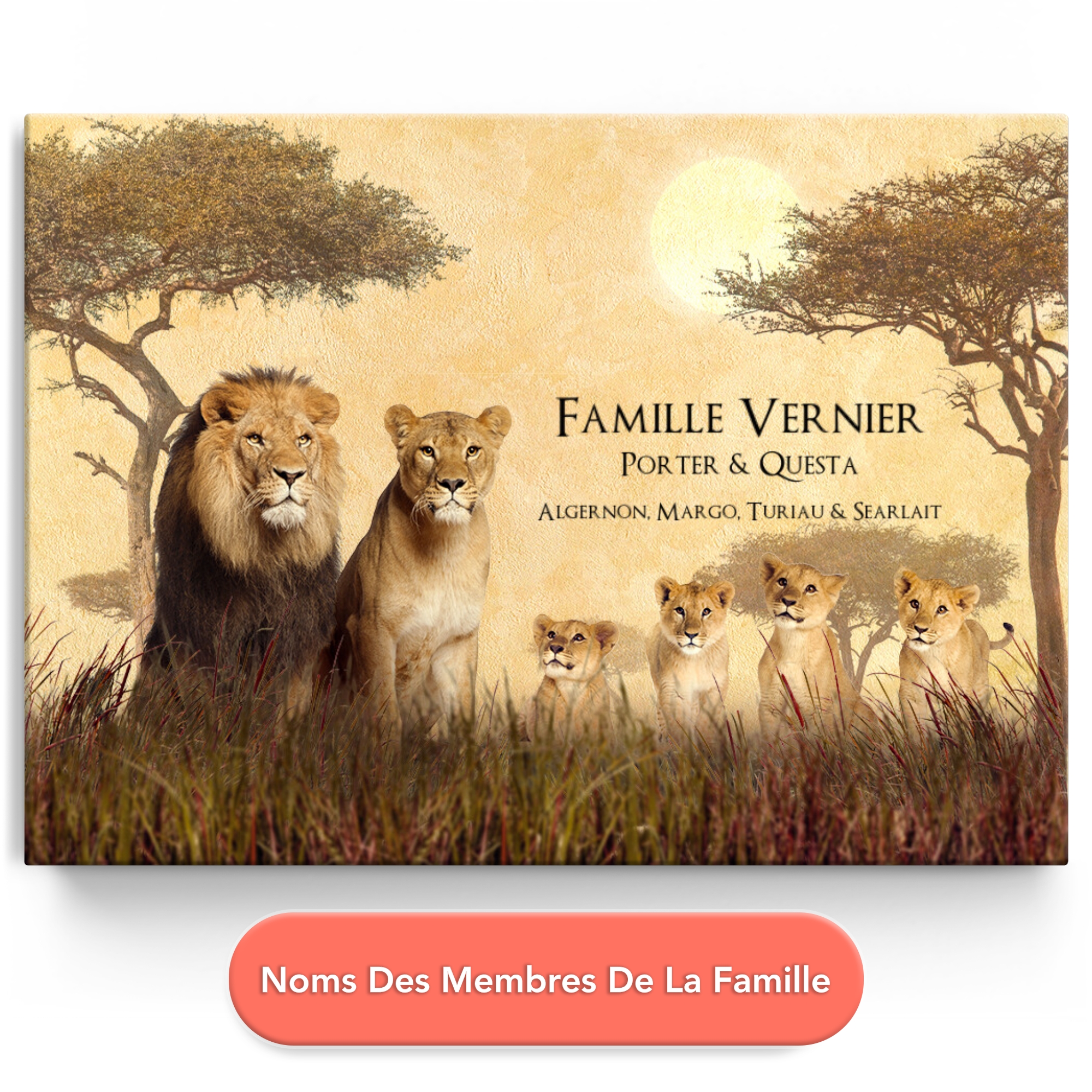 Toile personnalisée Famille de Lions